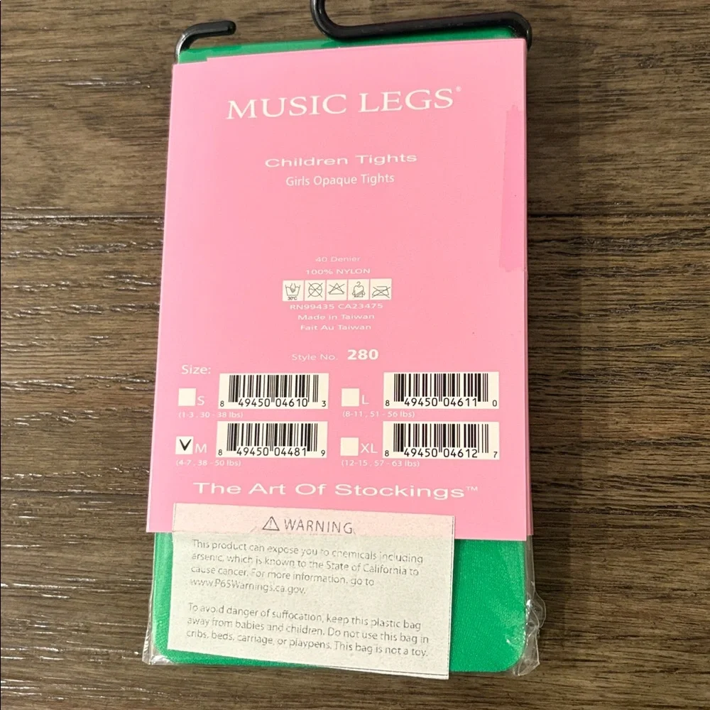 NWT [Music Legs] Kelly Green Opaque Tights Footed Nylons Kids/Girls M Ages 4-7
